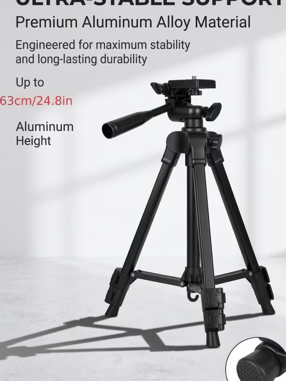 Affordable Fashion Finds Black Aluminum Camera Tripod with Pan Handle
